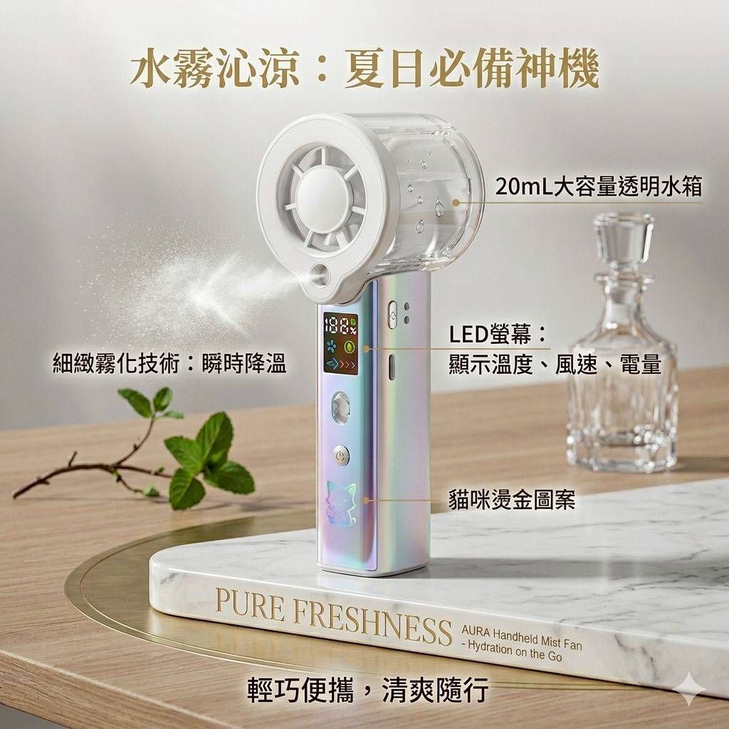 【3AbestBuy】細緻水霧無極百檔風量手持風扇(手燈功能)