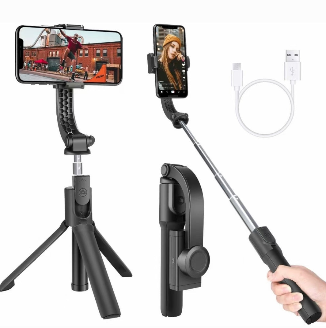 【3AbestBuy】防抖單軸迷你穩定器自拍桿/三腳架/手持自拍棒(直播必備神器 折疊收納)